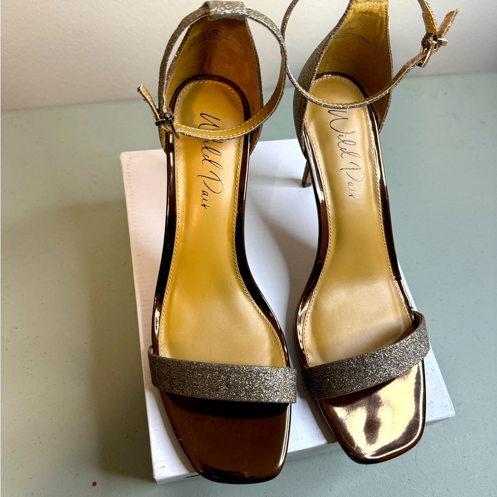Bronze Glitter Heel Open Toe Size 12